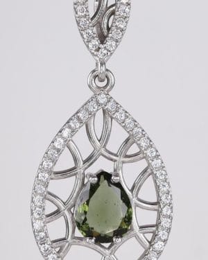 Exclusive Moldavite Faceted Pear Cut With Zirconia Pendant (4.8grams)