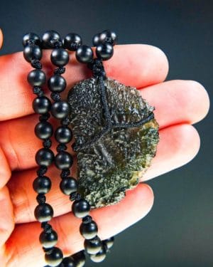 Natural Large Piece Moldavite with Wood Beads Necklace
